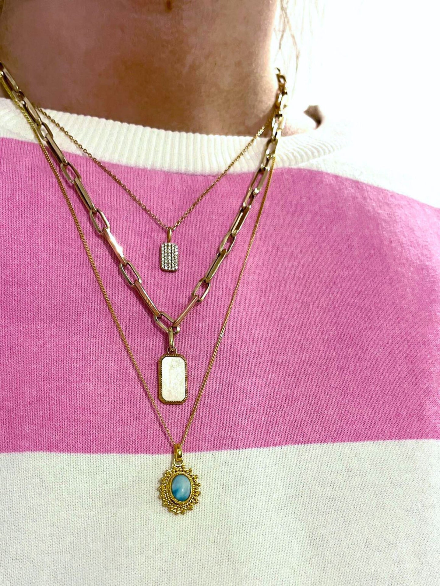 Larimar Kette 50 + 5cm - aus 925 Sterlingsilber vergoldet