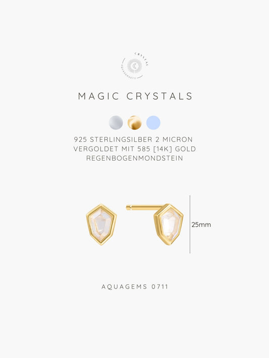 Regenbogen Mondstein Ohrstecker Geometrisch . 925 Sterlingsilber vergoldet