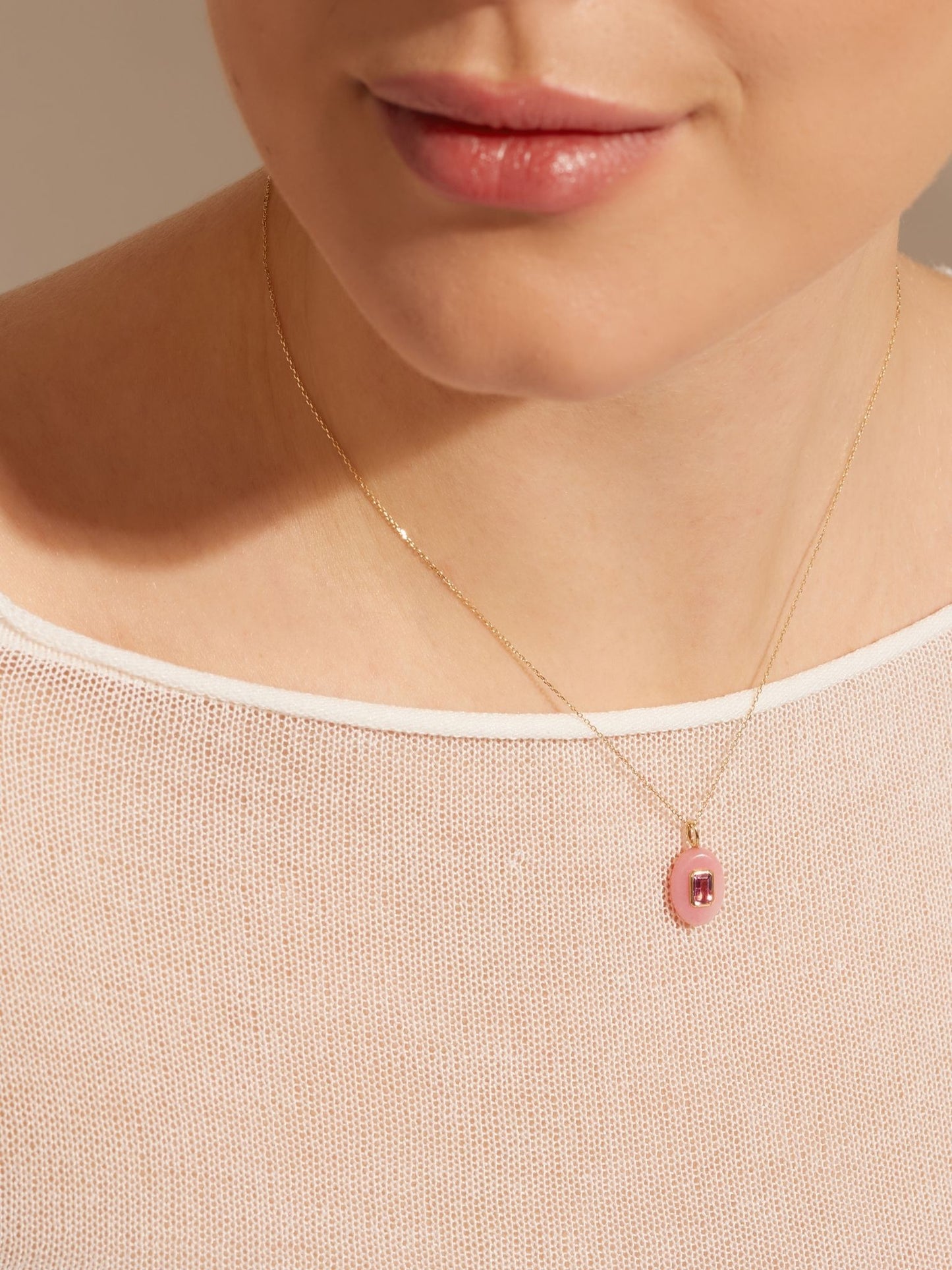 Opal Kette mit pinkem Turmalin aus 585 Gold