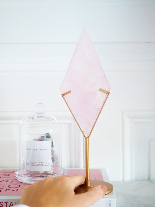 Rosenquarz Diamant auf Halter ca. 24x8 cm - aus Madagascar HIGH QUALITY