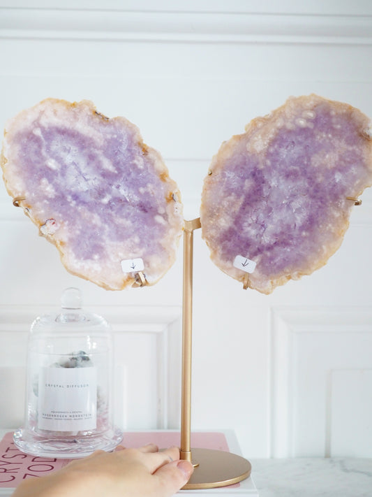 XXL Sakura Achat mit Amethyst Schmetterling Flügel auf Halter ca. 28x27 cm - aus Madagascar RARE