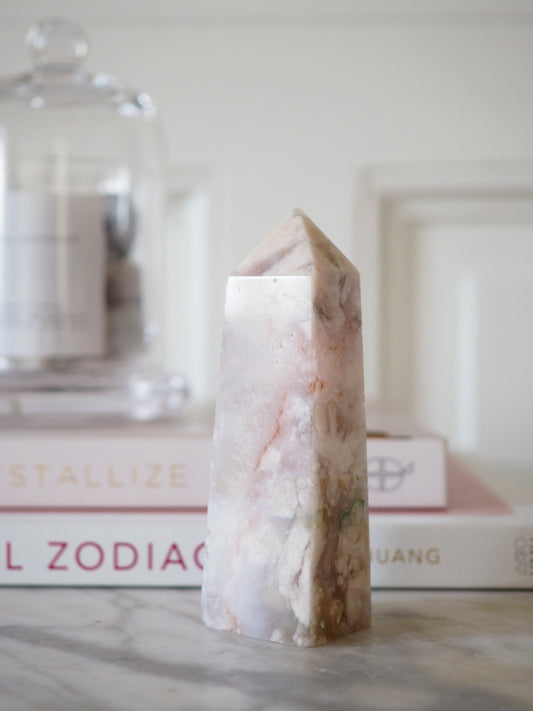 Druzy Blumen Achat Spitze mit Quarz . Flower Agate Point xx cm - aus Madagascar HIGH QULALITY