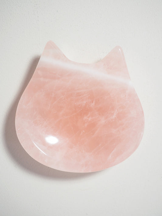 Rosenquarz Katze Edelstein. Kristall Schale Schmuckschale Bowl ca. 7-8 cm - Handcarved HIGH QUALITY