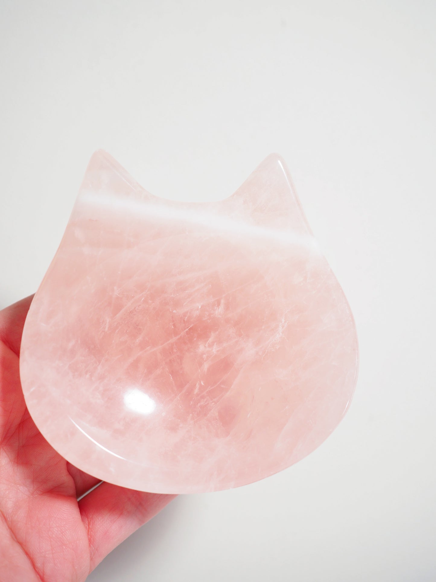 Rosenquarz Katze Schale Schmuckschale / Rosequartz Cat Bowl ca. 7-8 cm - Handcarved HIGH QUALITY