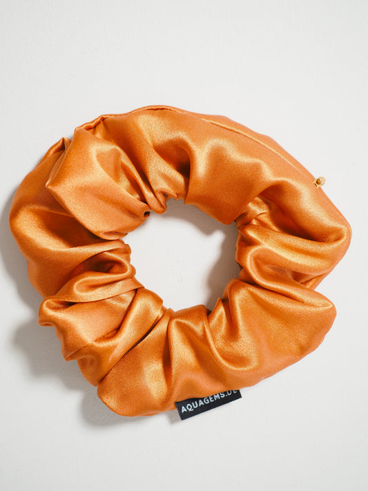 CRYSTAL SCRUNCHIE 100% Maulbeerseiden Haargummi mit Kristall Tasche - COPPER . Kupfer