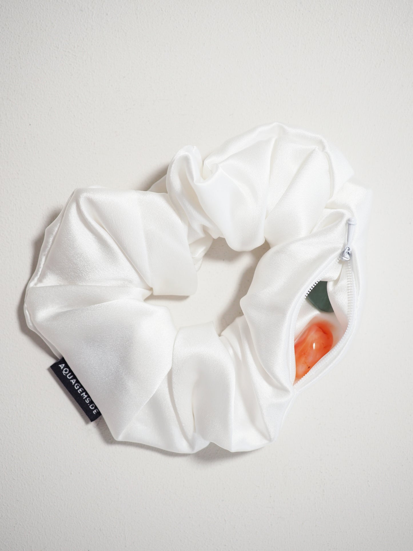 CRYSTAL SCRUNCHIE 100% Maulbeerseiden Haargummi mit Kristall Tasche - CHAMPAGNER
