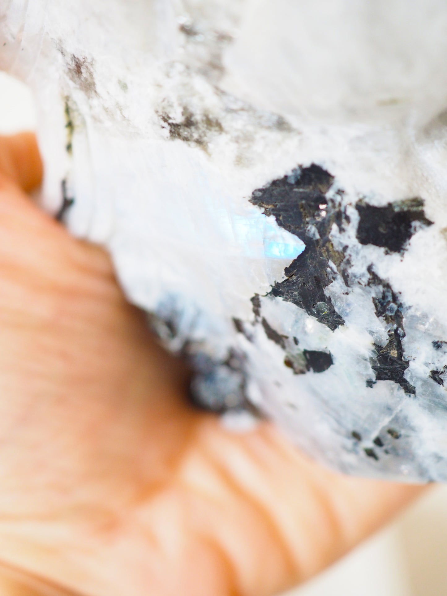 Regenbogen Mondstein . Weißer Labradorit Einhorn . Rainbow Moonstone . White Labradorite Unicorn ca. 10 cm - aus Madagascar Handcarved