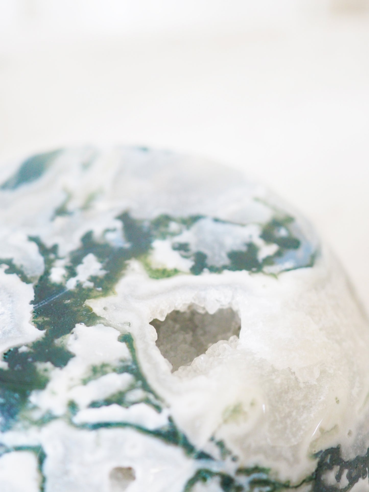 Moos - Baum Achat Schale mit Druzy / Moss. Tree Agate Bowl 600g (A) -aus China / Indien