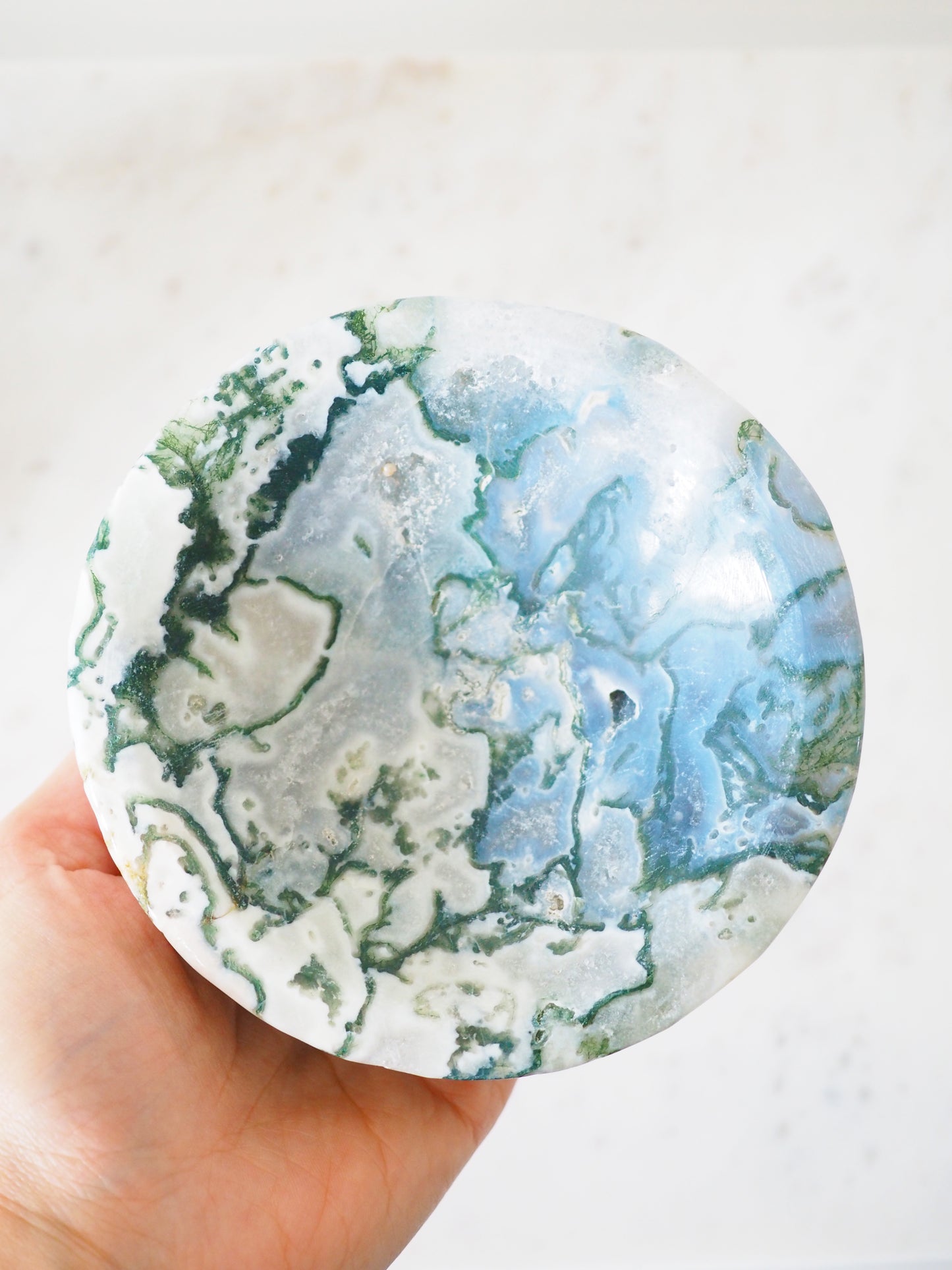 Moos - Baum Achat Schale mit Druzy / Moss. Tree Agate Bowl 600g (A) -aus China / Indien