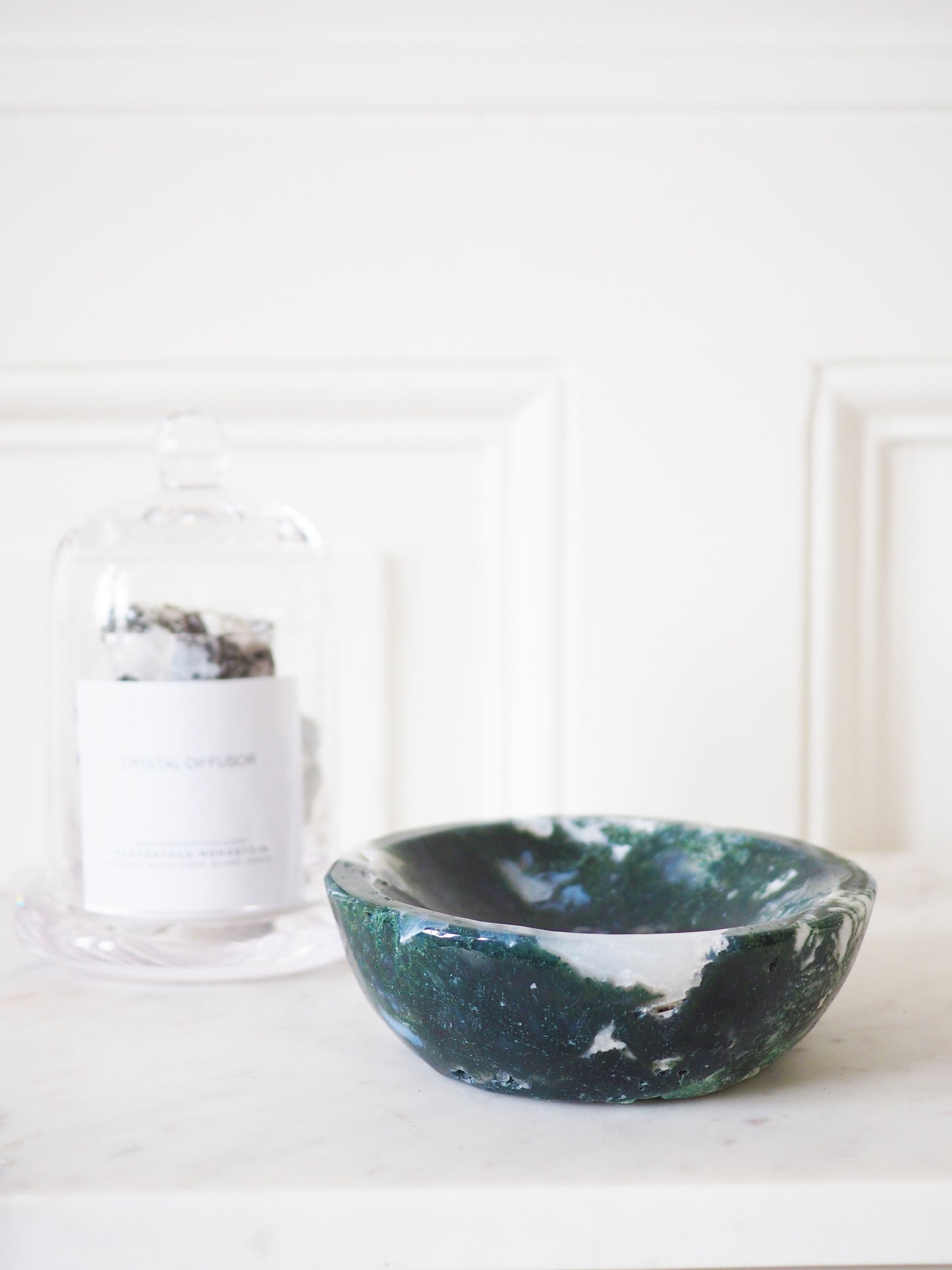 Moos - Baum Achat Schale mit Druzy / Moss. Tree Agate Bowl ca 600g (C) -aus China / Indien