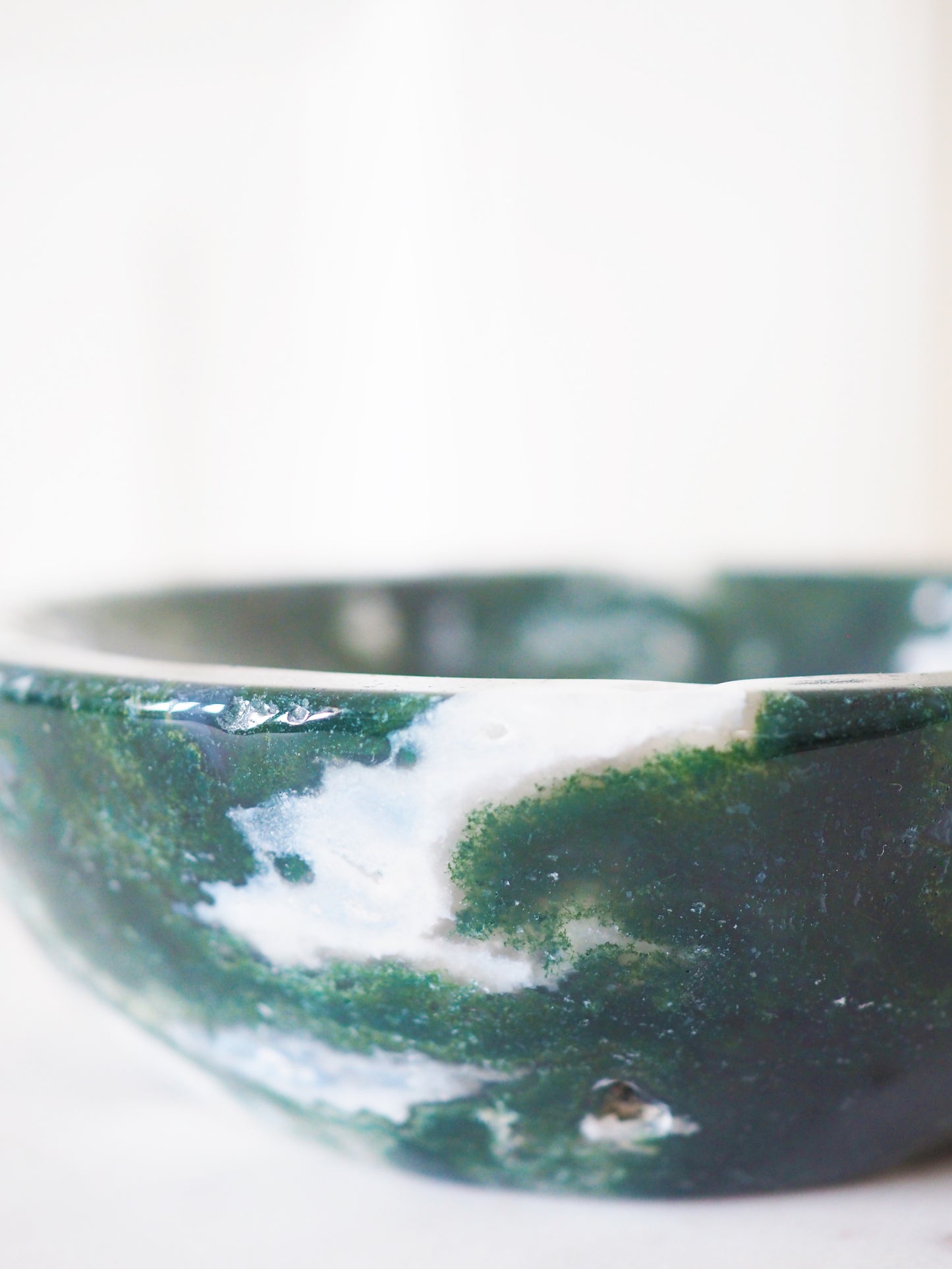 Moos - Baum Achat Schale mit Druzy / Moss. Tree Agate Bowl ca 600g (C) -aus China / Indien