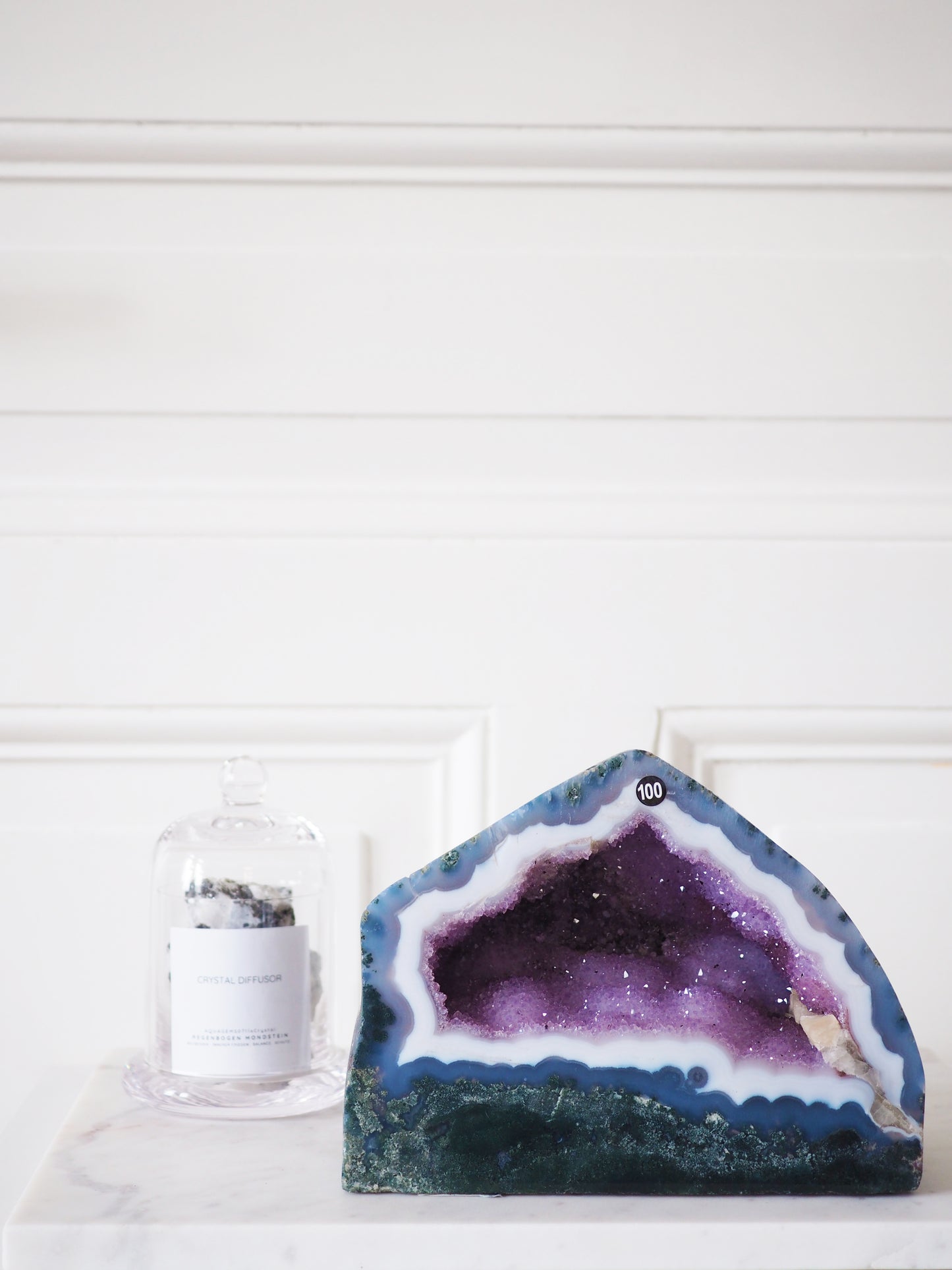 XL Amethyst Geode mit Moos Achat & Calcit 3,2 Kg / Kathedrale aus Brasilien - High Quality