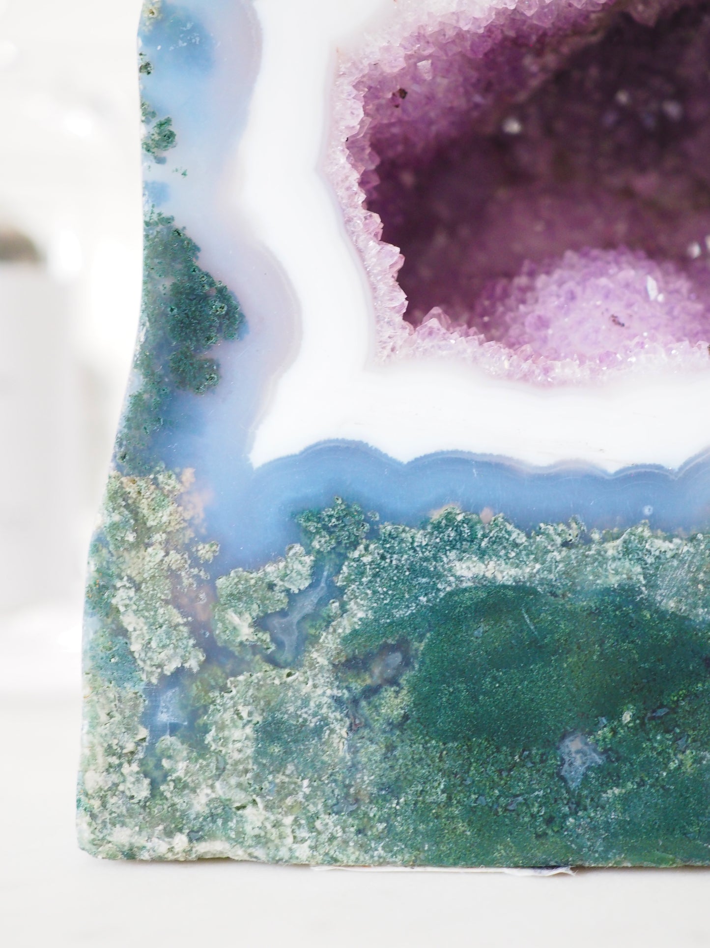 XL Amethyst Geode mit Moos Achat & Calcit 3,2 Kg / Kathedrale aus Brasilien - High Quality