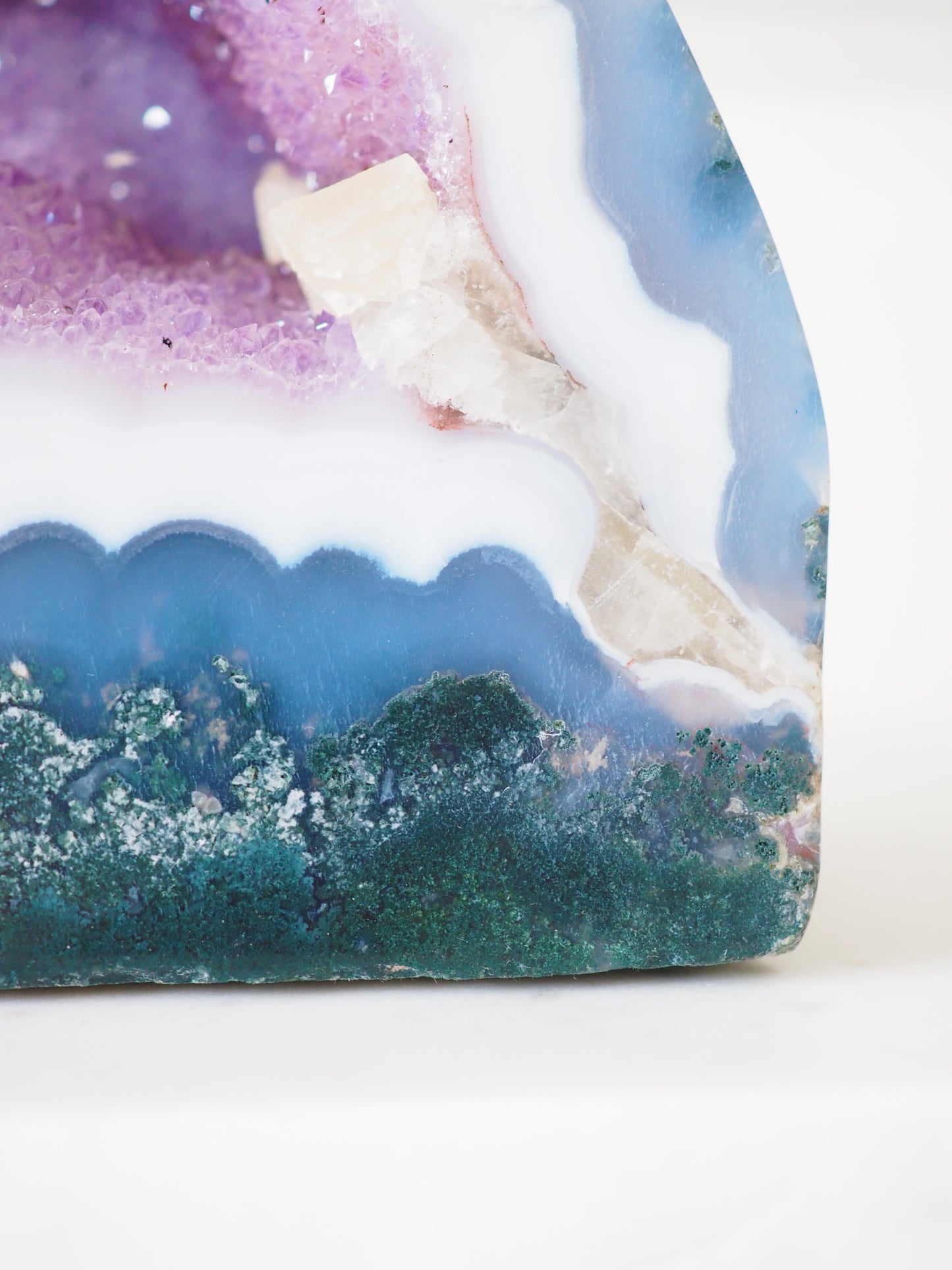 XL Amethyst Geode mit Moos Achat & Calcit 3,2 Kg / Kathedrale aus Brasilien - High Quality