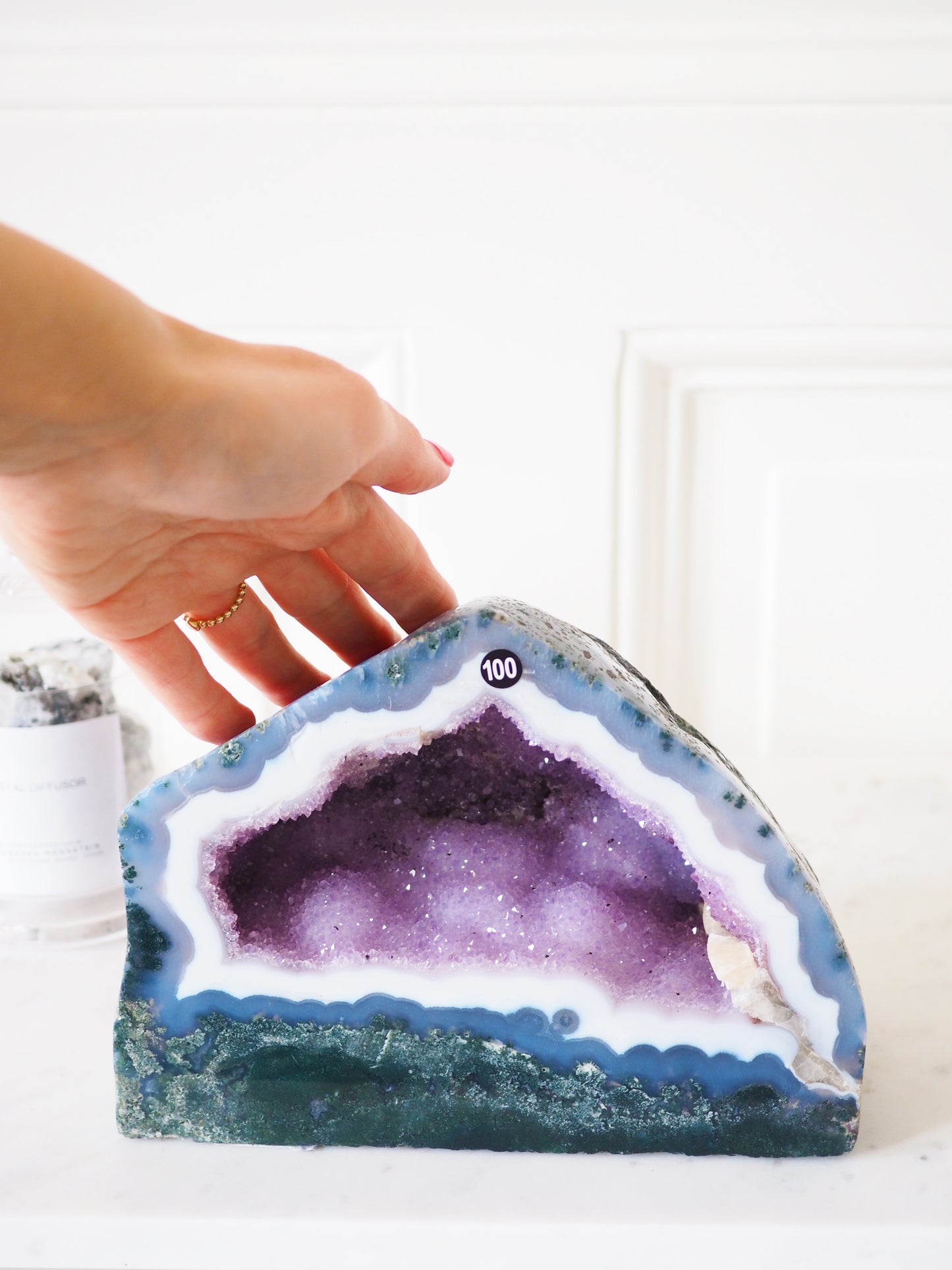 XL Amethyst Geode mit Moos Achat & Calcit 3,2 Kg / Kathedrale aus Brasilien - High Quality