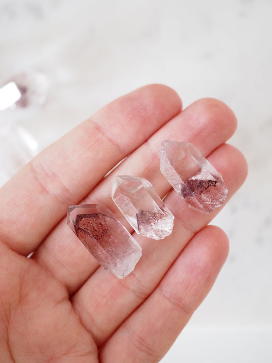 Sunset Phantom Quarz x Hämatit Spitze ca. 2cm - aus Haydarabad Indien RARE (NEW FIND)