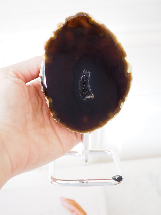 Druzy Achat Geode auf Ständer 7. Halter ca 11-15 cm - aus Brasilien HIGH QUALITY Handpoliert