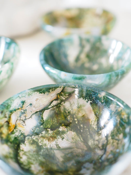 LUCKY BOWL. Moosachat . Edelstein. Kristall Schale Bowl ca. 5.5cm - aus Indien HAND CARVED HIGH QUALITY