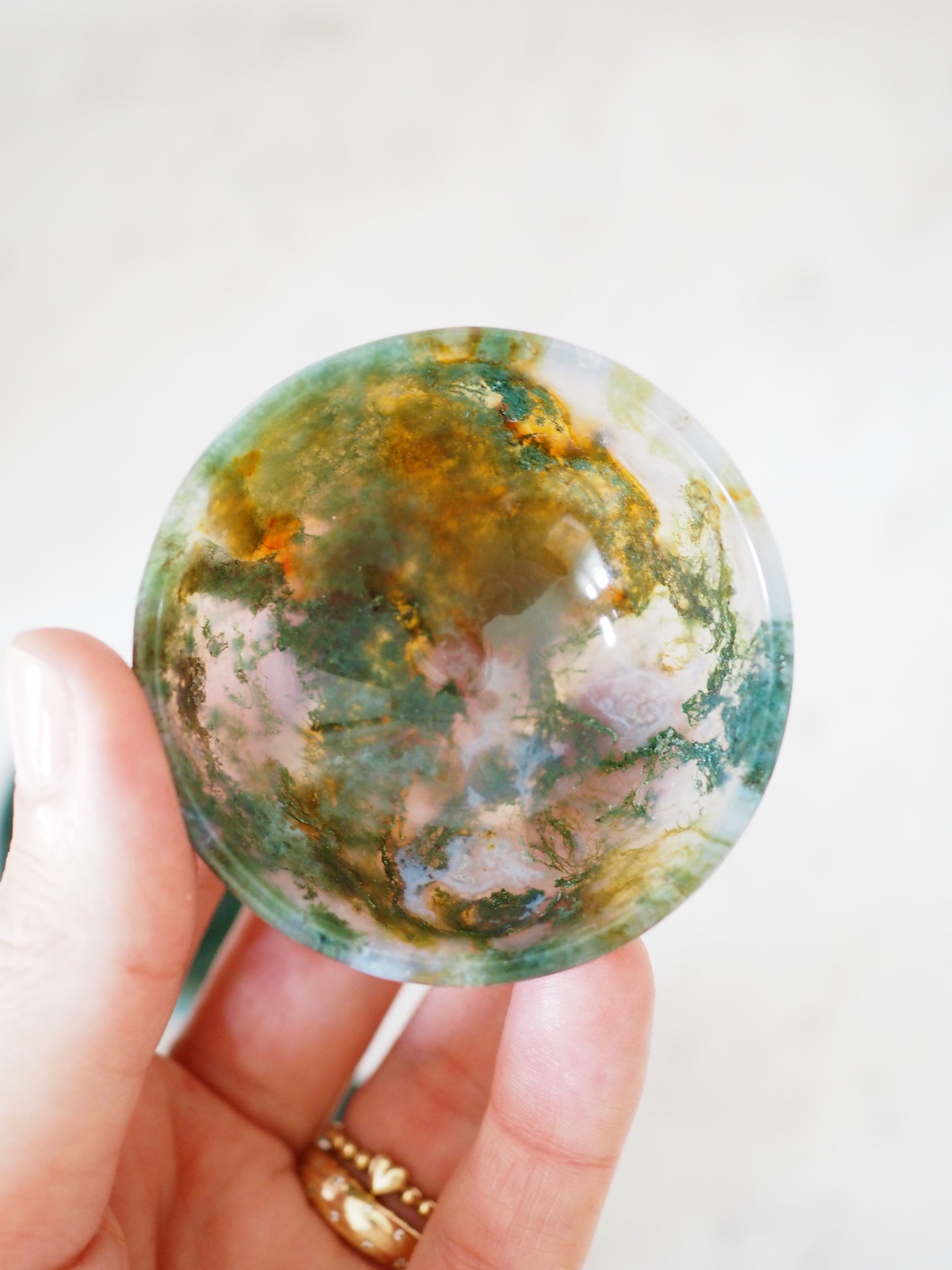 LUCKY BOWL. Moosachat . Edelstein. Kristall Schale Bowl ca. 5.5cm - aus Indien HAND CARVED HIGH QUALITY