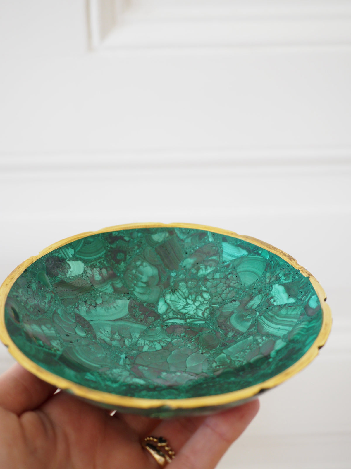 Malachit Edelstein. Kristall Schale Bowl L ca. 13 cm - aus DR Kongo