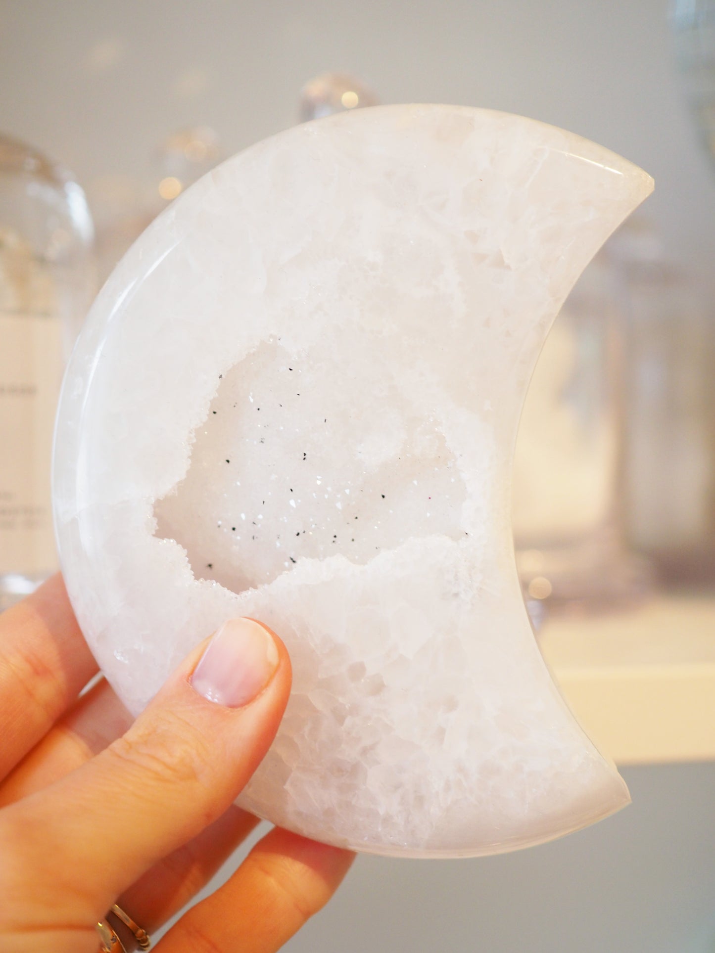 Druzy Achat Mond Weiss ca. 12 cm - Handcarved aus Brasilien HIGH QUALITY