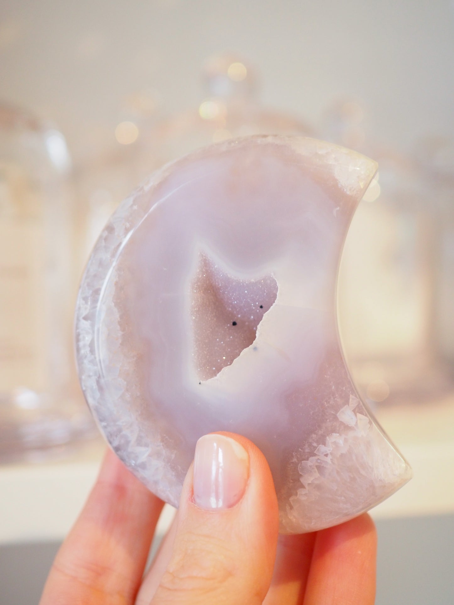 Druzy Achat Mond Grau Blau Violett ca. 7.8 cm - Handcarved aus Brasilien HIGH QUALITY (Kopie)