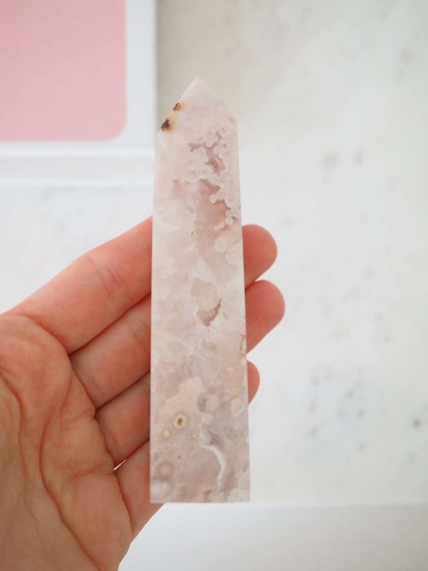 Blumen Achat mit Quarz Spitze . Flower Amethyst ca. 11cm - aus Madagascar HIGH QUALITY