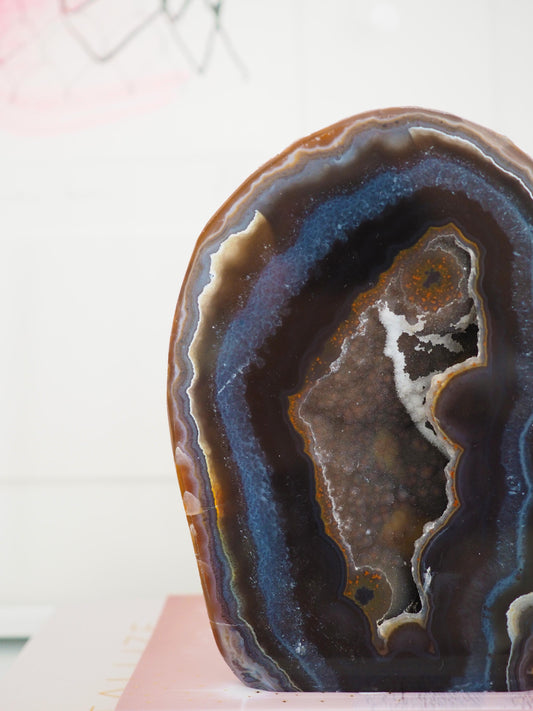 Druzy Achat Cut Base . Freiform mit Quarz ca. 13 cm - aus Brasilien HIGH QUALITY Handpoliert