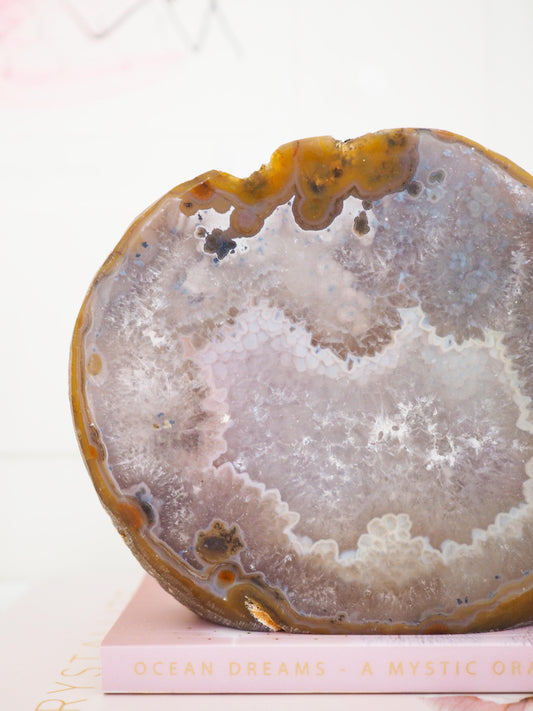 Druzy Achat Cut Base . Freiform mit Quarz ca. 15.5 cm - aus Brasilien HIGH QUALITY Handpoliert