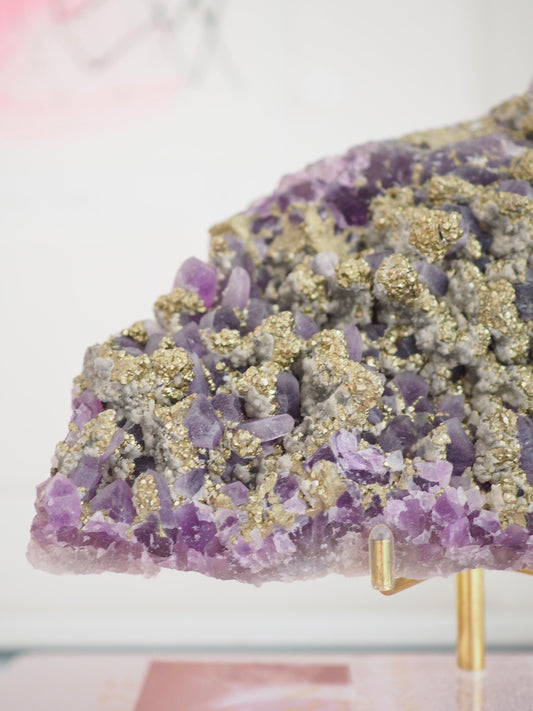 Amethyst mit Pyrit ca. 16 x 12 cm - aus Bulgarien RARE MINE CLOSED