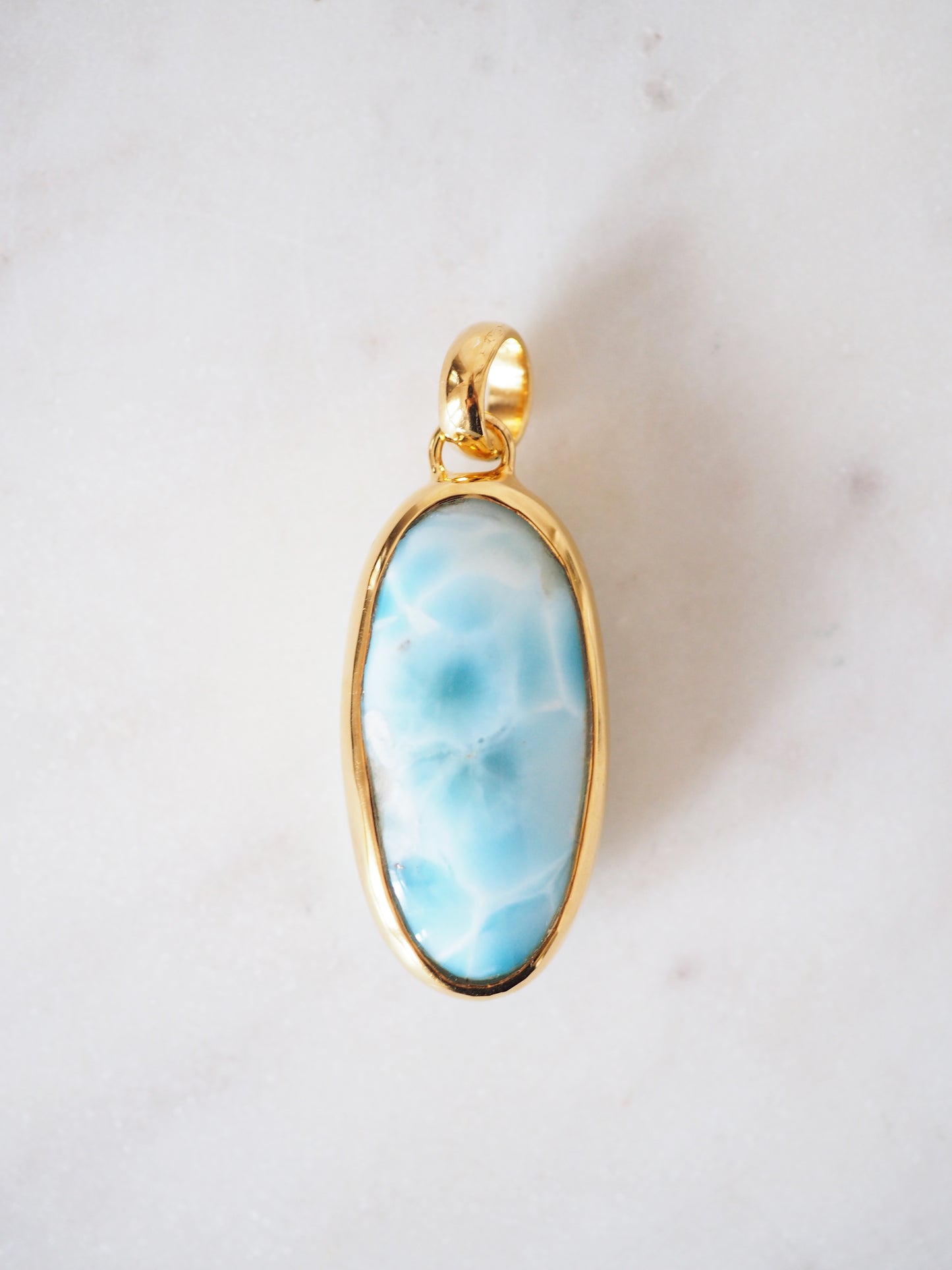 AAA Larimar Anhänger No.1 ca. 3.8cm 42ct 925 Sterlingsilber vergoldet -aus der Dominikanischen Republik