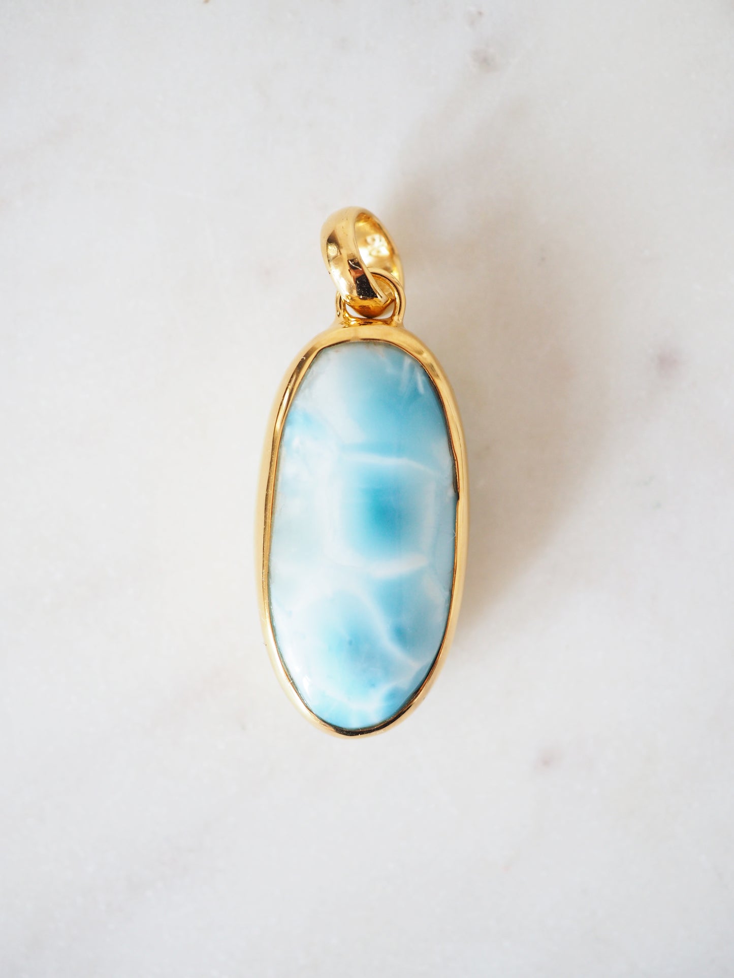 AAA Larimar Anhänger No.1 ca. 3.8cm 42ct 925 Sterlingsilber vergoldet -aus der Dominikanischen Republik