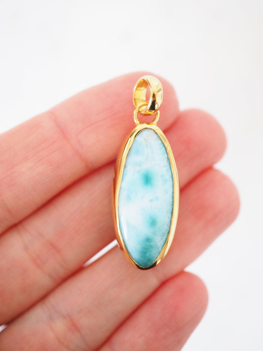 AAA Larimar Anhänger No.3 ca. 4 cm 35.8ct 925 Sterlingsilber vergoldet -aus der Dominikanischen Republik