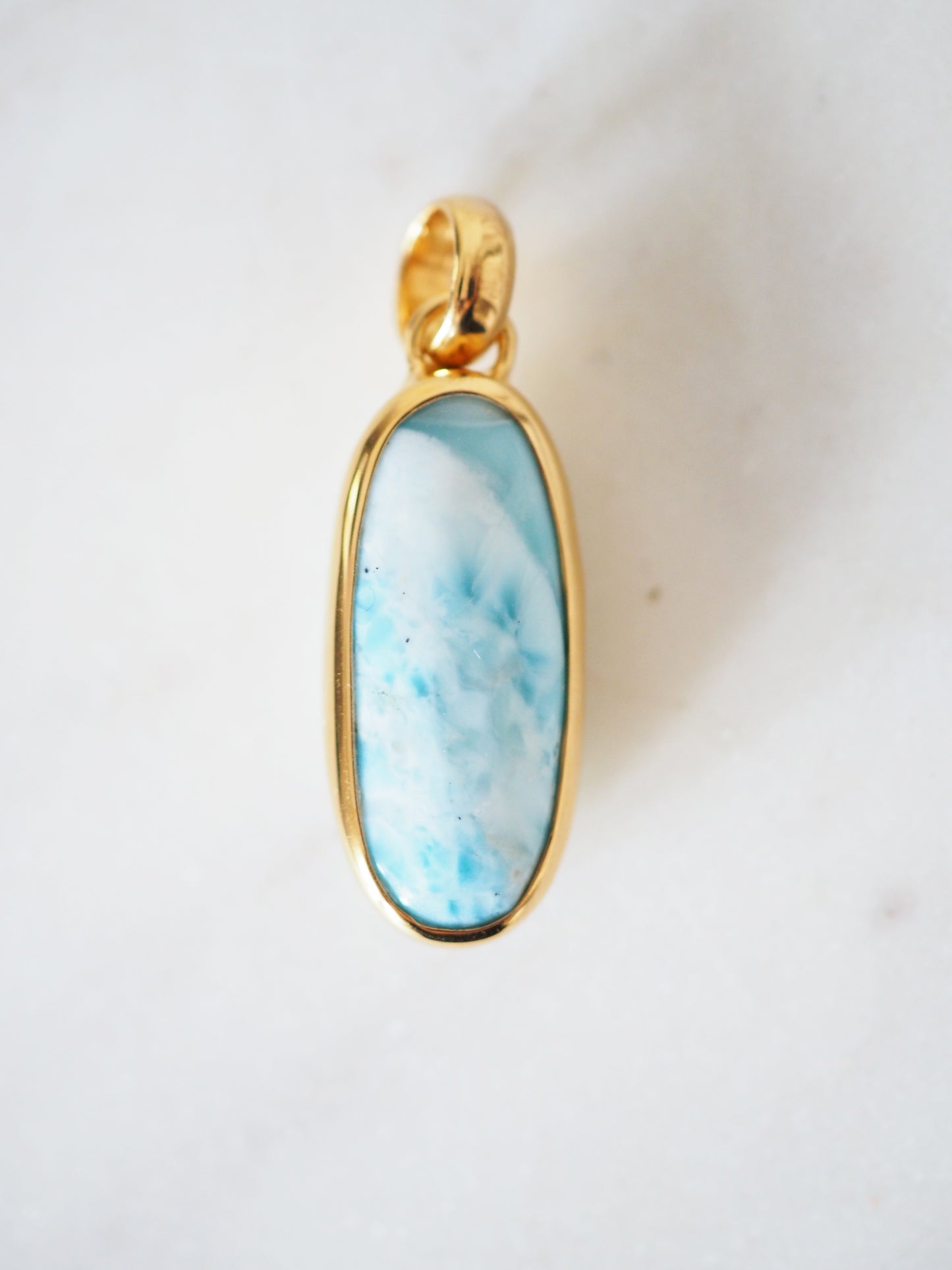 AA Larimar Anhänger No.5 ca. 3.5cm 30ct 925 Sterlingsilber vergoldet -aus der Dominikanischen Republik