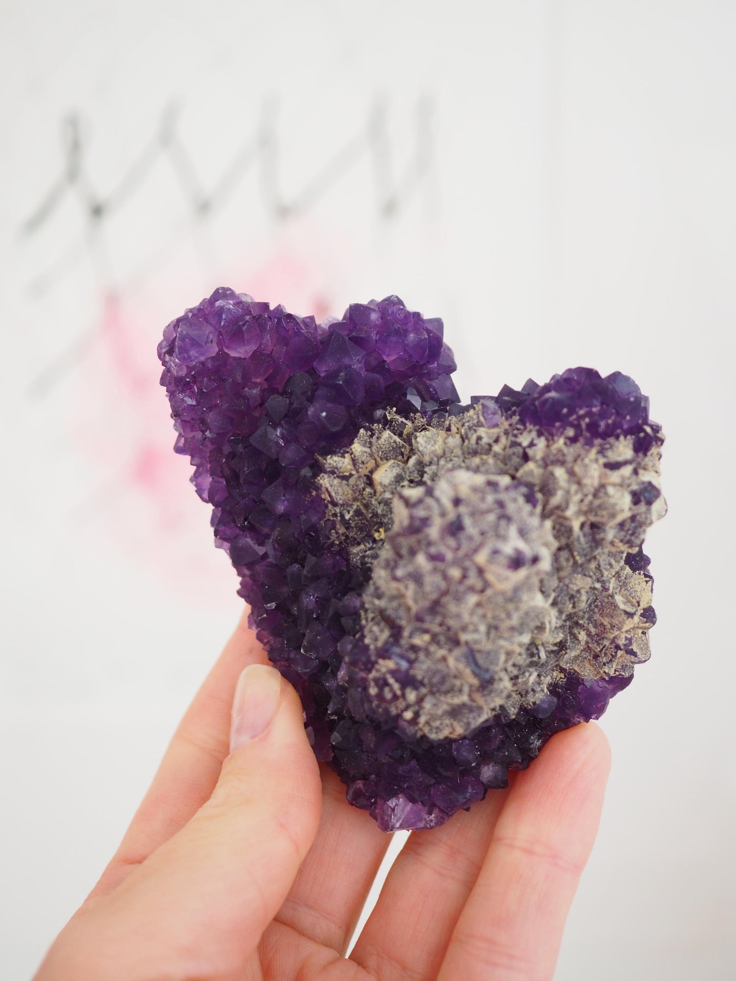 Deep violettes Amethyst Cluster mit Calcit ca. 8 cm - Uruguay HIGH QUALITY