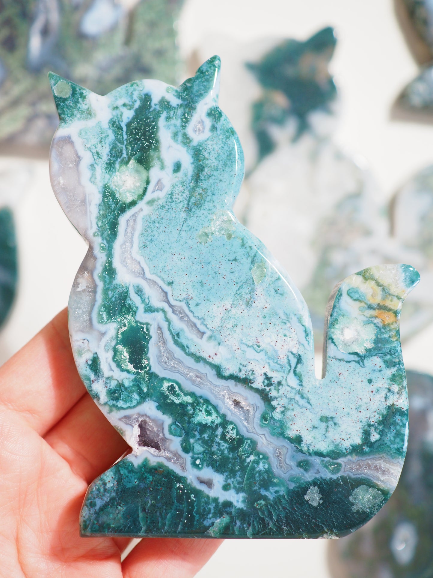 DRUZY Mossachat Katze Scheibe . Mossagate Kitty SLAB ca. 11cm - aus Indien HIGH QUALITY
