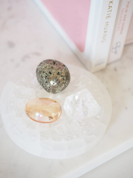 Sternzeichen Selenit Lade Platte ca. 8 cm - aus Marokko Handcarved