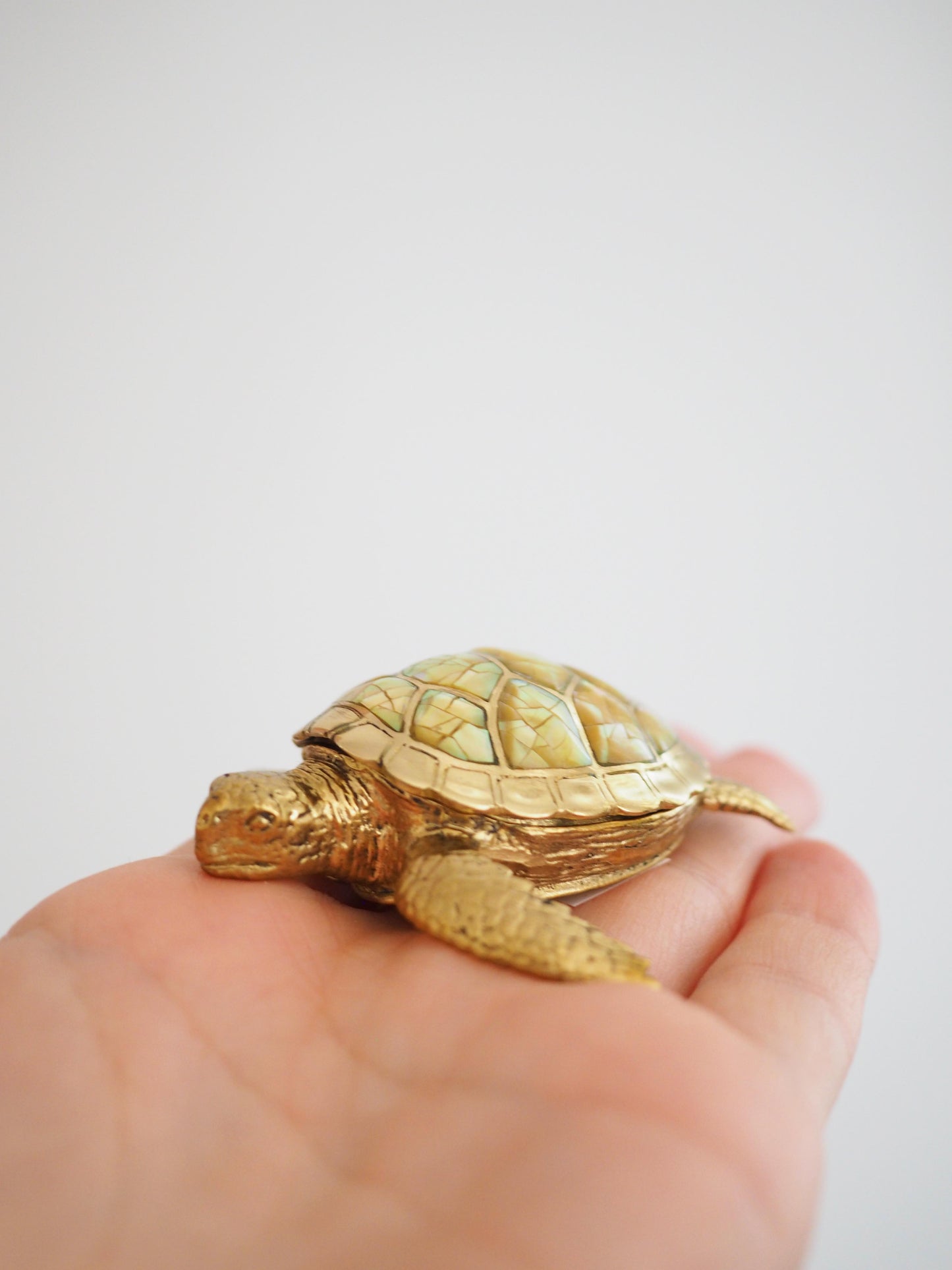 Abalone Muschel Schildkröten Schatulle Box aus Messing ca. 7 cm - aus Indonesien HANDMADE