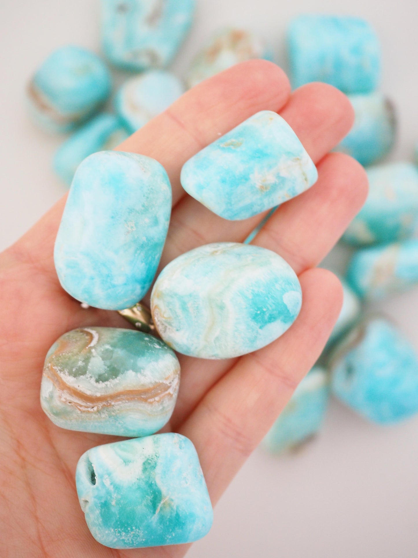 Karibischer Calcit . Aragonit Trommel Stein . Caribbean Calcite . Aragonit Tumble ca. 3 cm - aus Pakistan HIGH QUALITY RARE