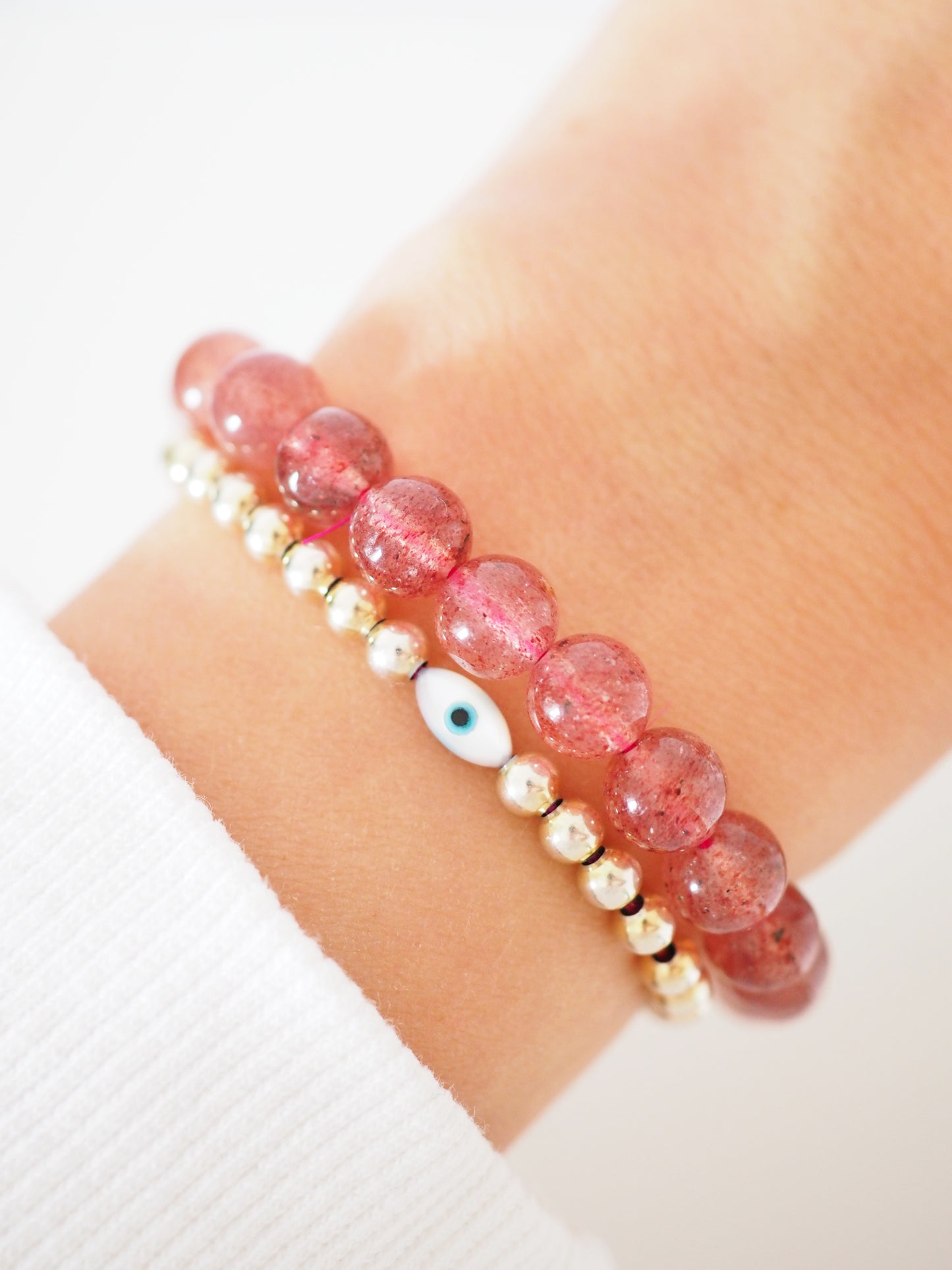 Erdbeerquarz . Roter Aventurin Kugel Armband . Strawberry Quartz Bracelet ca. 0.8 cm - aus Indien HIGH QUALITY