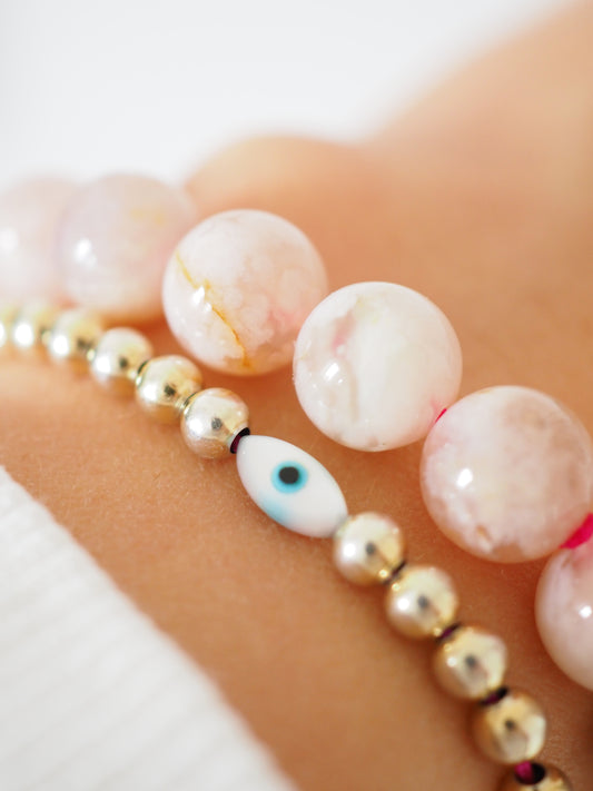 Blumenachat Kugel Armband . Flower Agate Bracelet ca. 1 cm - aus Madagascar HIGH QUALITY