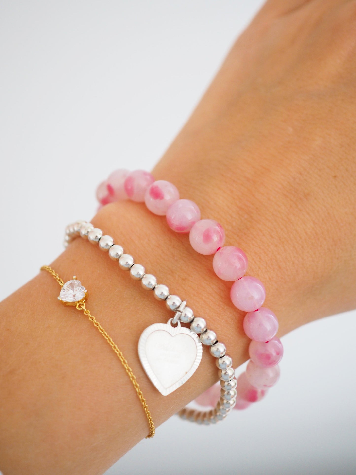 Rhodonit X Quarz Armband ca. 8 mm - Madagascar HIGH QUALITY