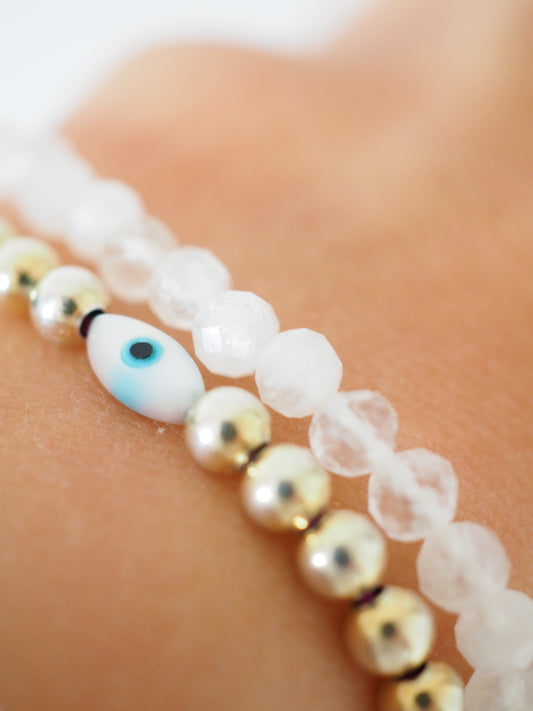Facettiertes weisses Mondstein Armband . Faceted White Moonstone Bracelet 4mm - HIGH QUALITY