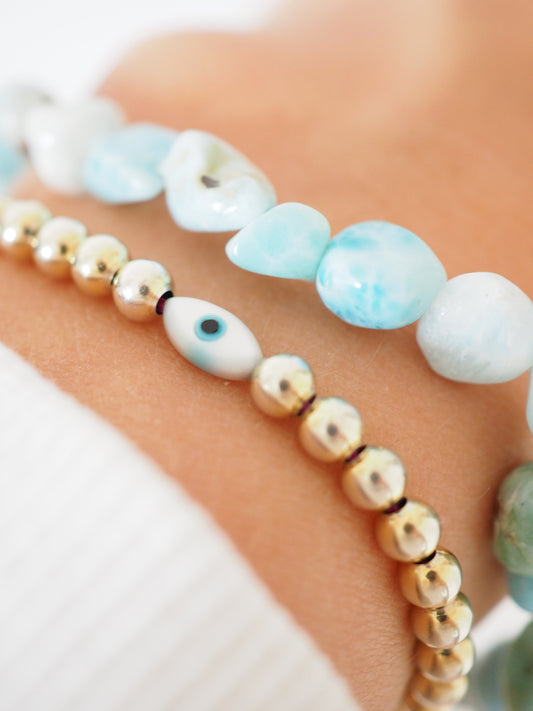 Larimar Mini Tumble Armband . Larimar Mini Tumble Bracelet - aus der Dominikanischen Republik
