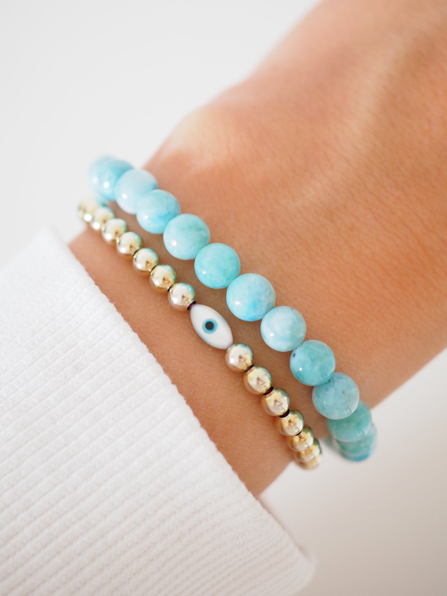 Larimar Kugel Armband ca. 6 mm - Larimar aus der Dominikanischen Republik AAA Qualität