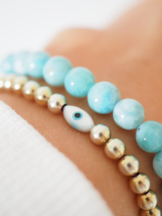 Larimar Kugel Armband ca. 6 mm - Larimar aus der Dominikanischen Republik AAA Qualität