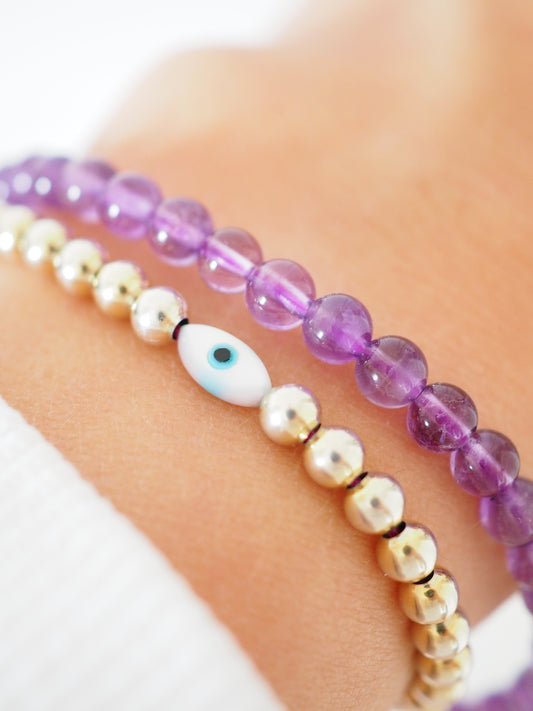 Amethyst Kugel Armband . Amethyst Bracelet 4mm - High Quality