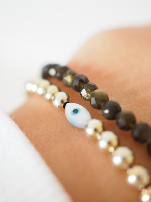 Gold Schimmer Obsidian . Goldsheen Obsidian Armband Facettiert ca. 4 mm - aus Mexiko HIGH QUALITY