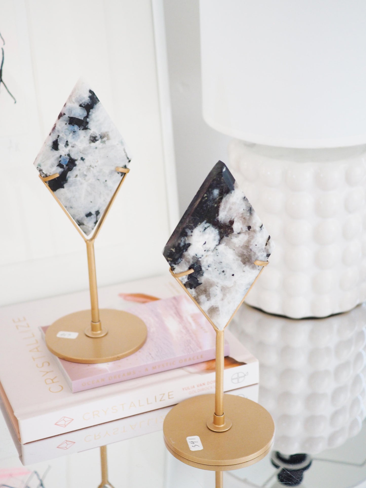 Regenbogen Mondstein X Turmalin Diamant auf Halter ca. 20 cm - Indien