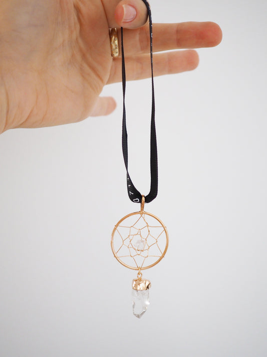 Bergkristall Traumfänger Anhänger Gold ca. 23 cm - Brasilien HANDMADE